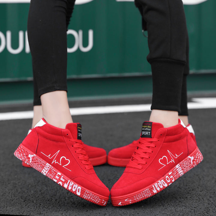 Unisex high-cut leisure shoe with embroidered heart EKG motif and printed rubber sole Mune Fashion