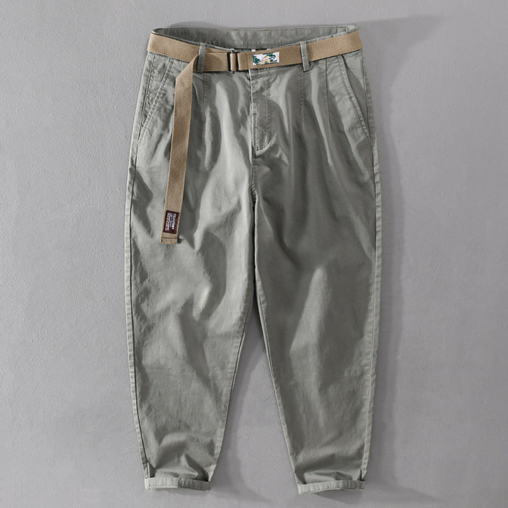 Men's cotton chino with woven belt and tapered leg Mune Fashion