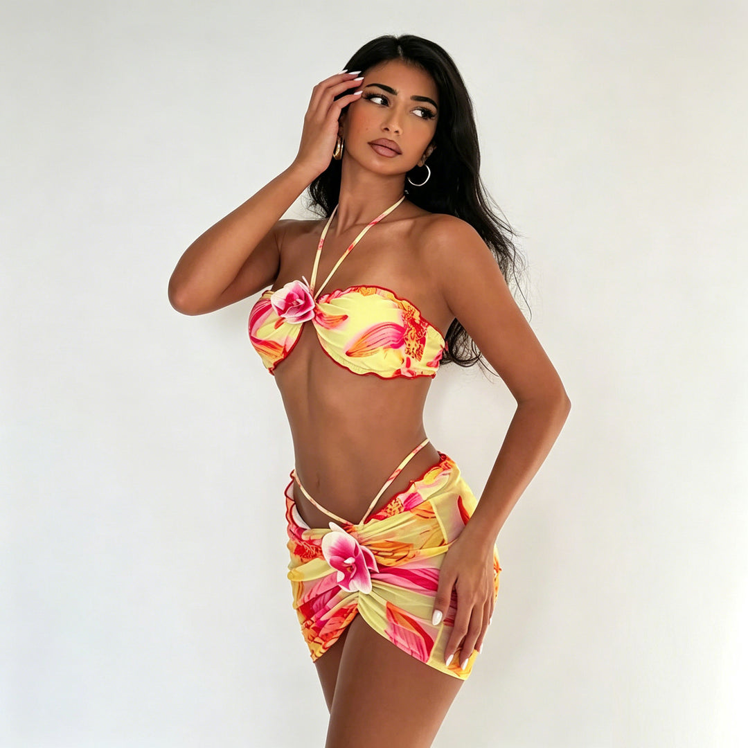 Women’s Bandeau Bikini with Floral Wrap Skirt Mune Fashion
