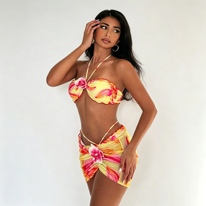 Women’s Bandeau Bikini with Floral Wrap Skirt Mune Fashion