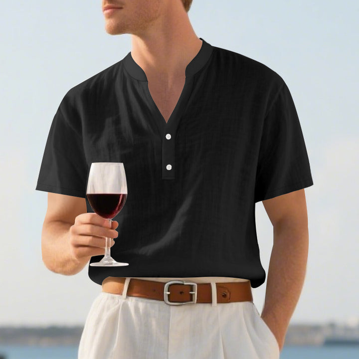 Men's summer Nehru shirt made of linen blend with short button placket Mune Fashion