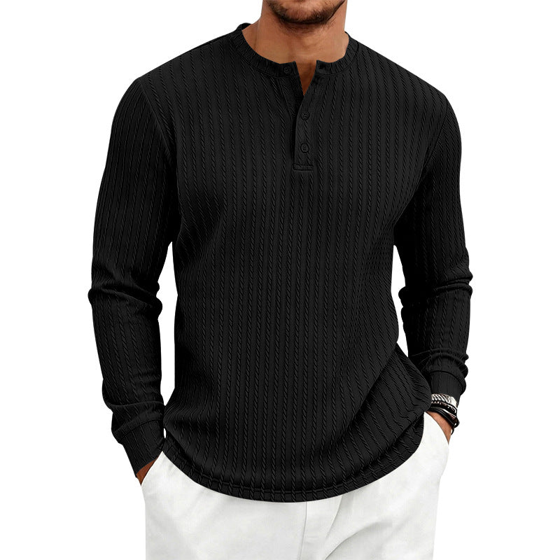 Men's Textured Long Sleeve Henley Shirt with Stand Collar and Cable Knit Mune Fashion