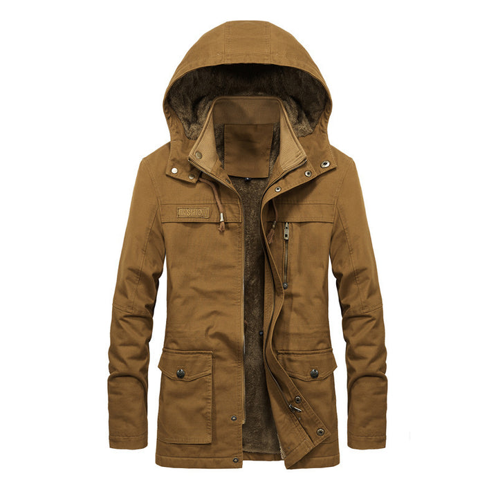 Men's Canvas Parka with Teddy Lining, Hidden Two-Way Zipper and Utility Pockets Mune Fashion