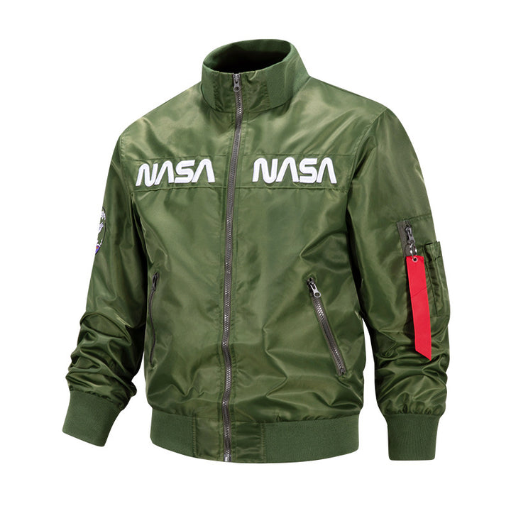 Men's  retro-space pilot bomber with embroidered NASA chest panels and sleeve utility pocket Mune Fashion