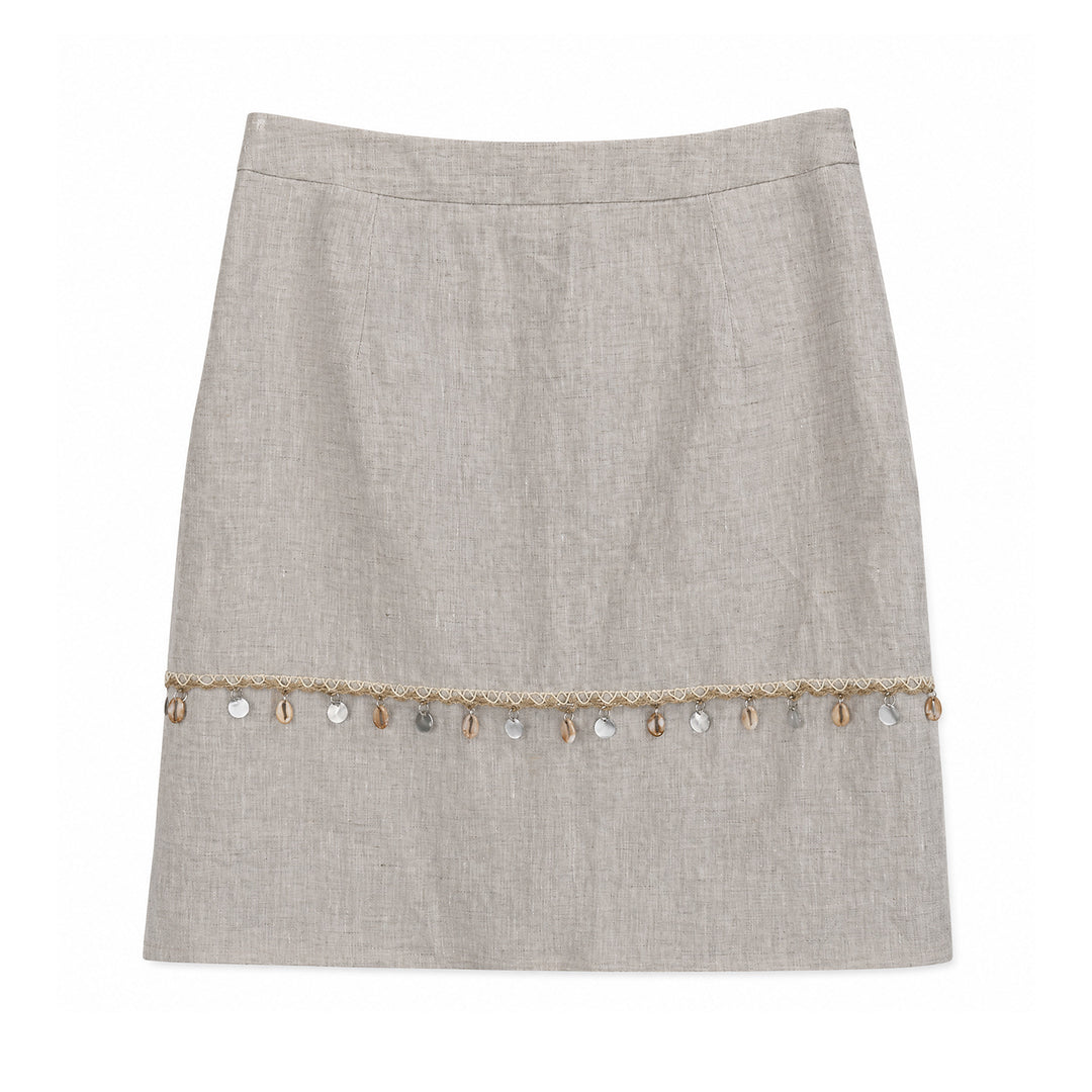 Damen Eleganter Leinenrock mit Zierperlen Mune Fashion