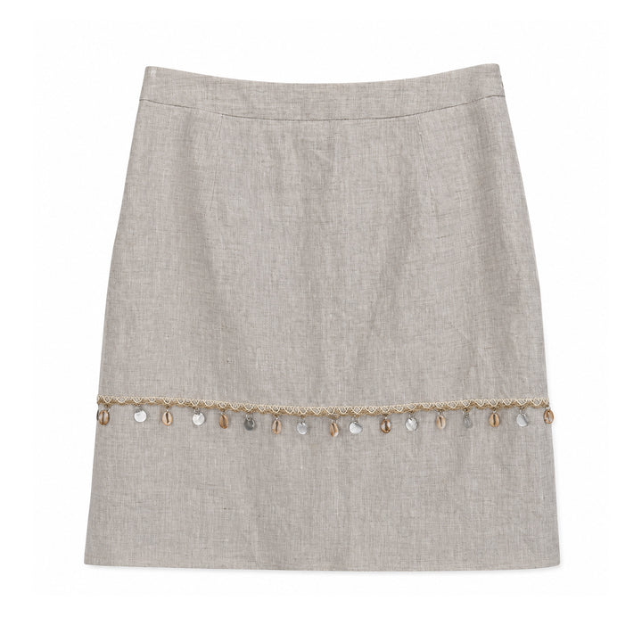 Damen Eleganter Leinenrock mit Zierperlen Mune Fashion