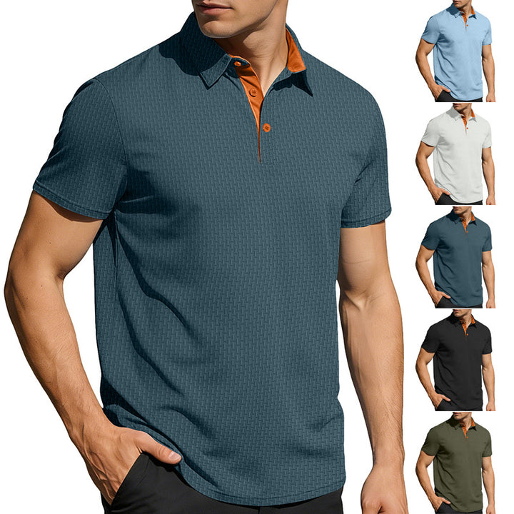 Men's finely textured polo shirt with shirt collar, contrast inner placket, and side slits Mune Fashion