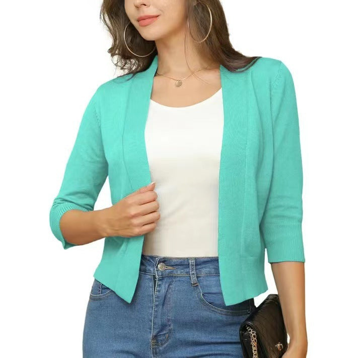 Women’s open short cardigan with three-quarter sleeves and elastic hem Mune Fashion