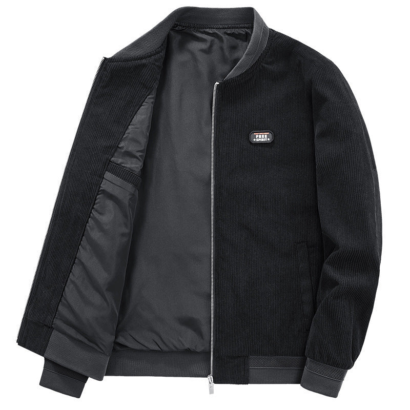 Men's Lightweight Cord Blouson with Padded Inner Lining, Ribbed Cuffs and Logo Patch Mune Fashion