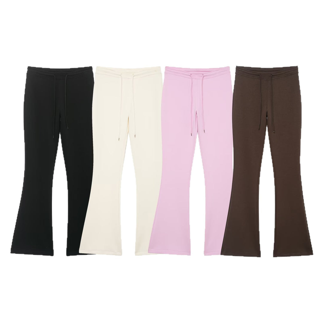 Ladies Highwaist Flared Trousers made of soft Sweat with drawstring Mune Fashion