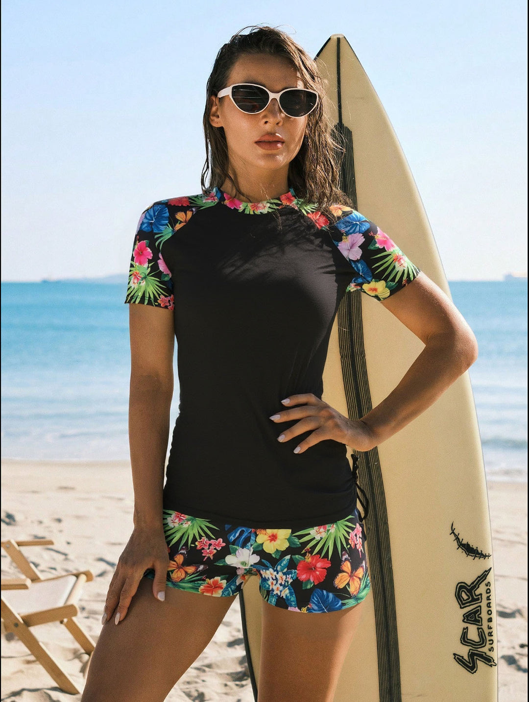Ladies Surf and Sports Suit with Floral Accents Mune Fashion