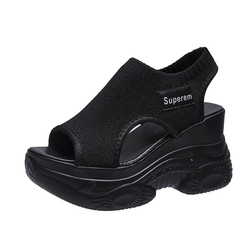 Women Platform Sandals with Elastic Knitted Shaft and Sporty Profile Sole Mune Fashion