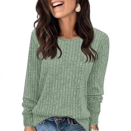 Women's Structured Ribbed Knit Sweater with Round Neck, Casual Silhouette and Soft Cuffs Mune Fashion