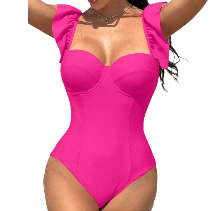Women One-Piece Swimsuit with Stylish Ruffle Sleeves Mune Fashion