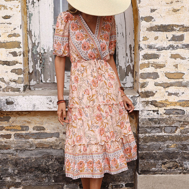 Women Elegant Midi Dress with Floral Design Mune Fashion