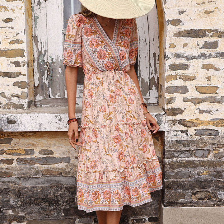 Women Elegant Midi Dress with Floral Design Mune Fashion