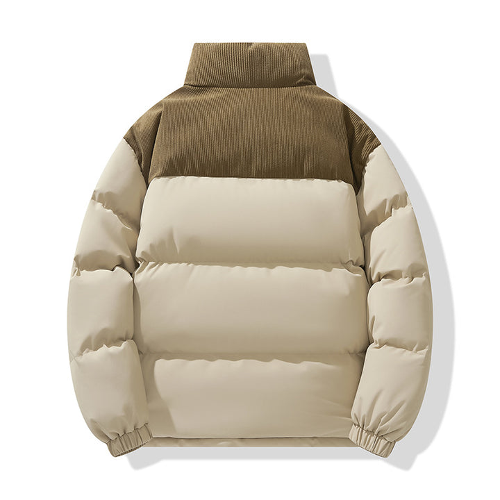Men's quilted puffer jacket with cord shoulder panel and high stand collar Mune Fashion
