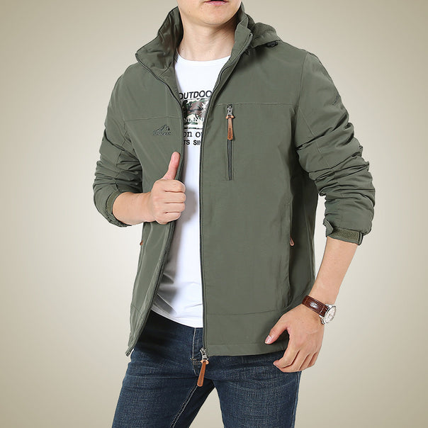 Men's Breathable Softshell Windbreaker Jacket with Concealed Hood and Utility Chest Pocket Mune Fashion