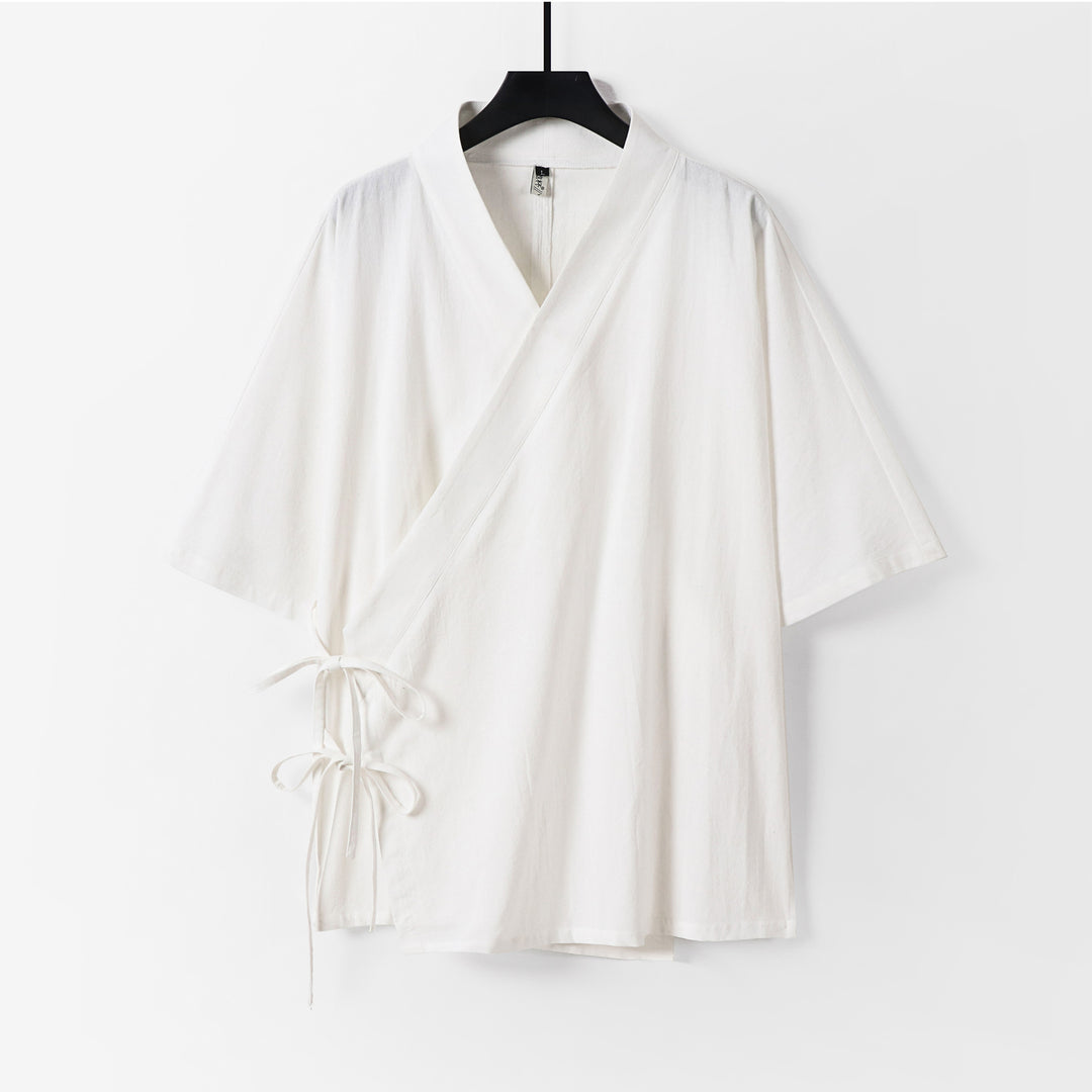 Women Wrap Kimono Top with Short Sleeves and Side Ties Mune Fashion