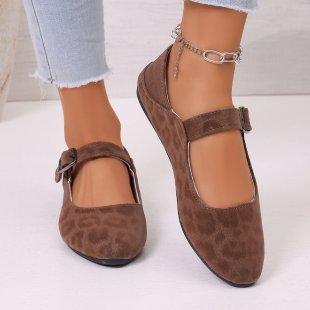 Women's elegant Mary Jane ballerina shoes with adjustable comfort strap, padded insole, and subtle animal print Mune Fashion