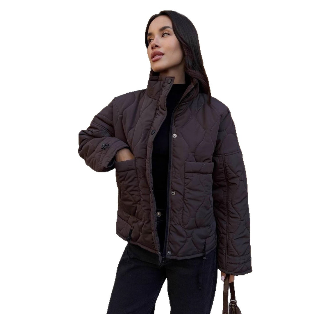 Women Short Cut Quilted Padded Jacket with Stand Collar Mune Fashion