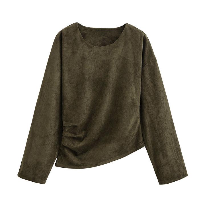 Women Oversized Long Sleeve Shirt in Velour Look with Asymmetrical Hem Mune Fashion