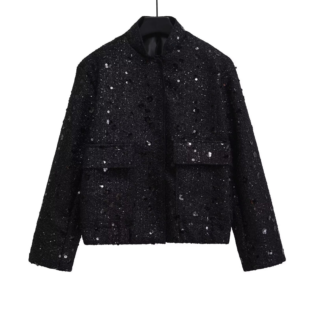 Women's embellished bouclé bomber jacket with sequins and rhinestones Mune Fashion