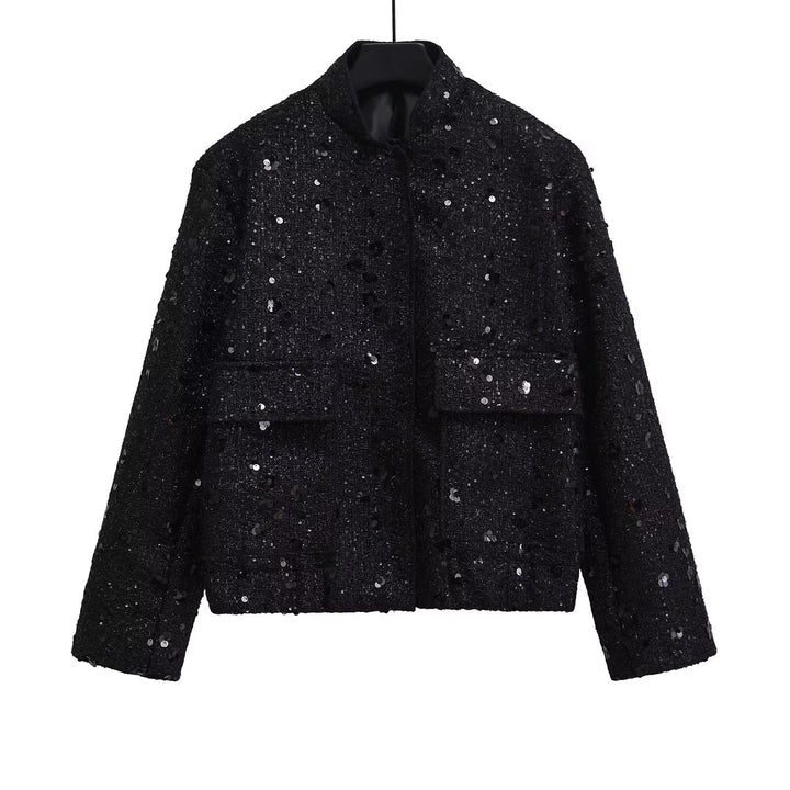 Women's embellished bouclé bomber jacket with sequins and rhinestones Mune Fashion