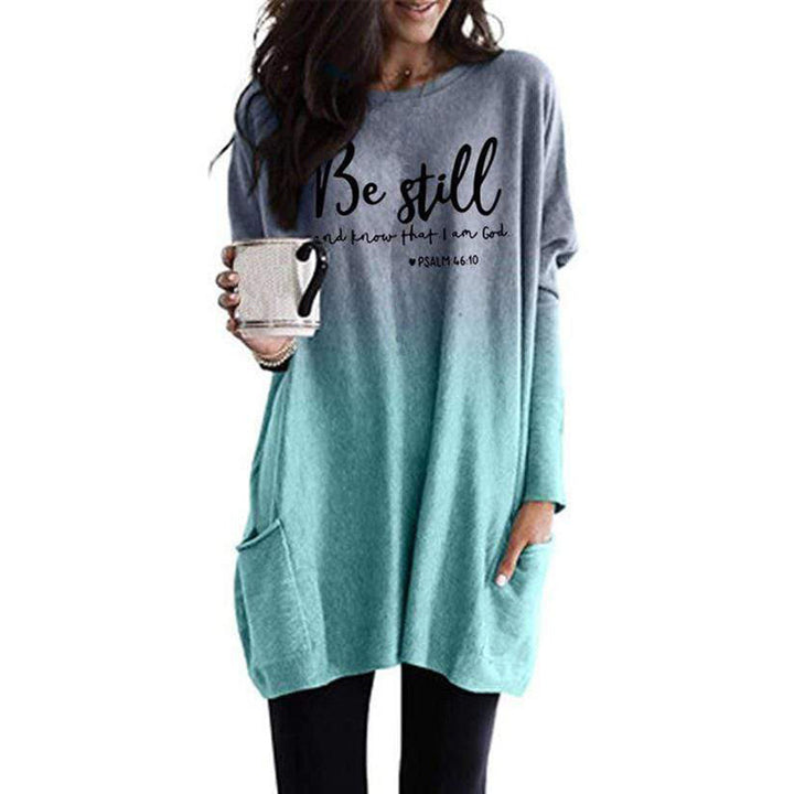 Ladies Oversize Print Tunic with Round Neck, Side Pockets, and Ombre Gradient Mune Fashion
