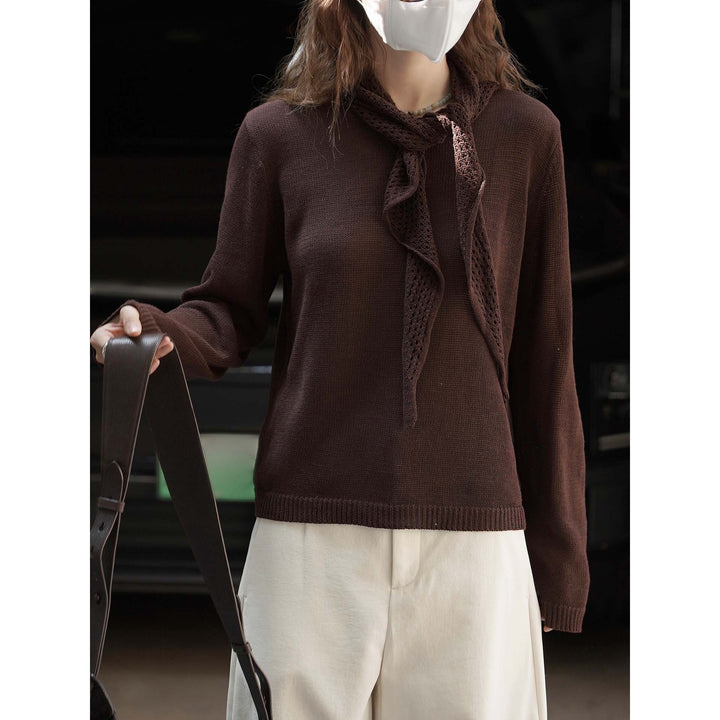 Women's lightweight fine-knit ensemble with loose sweater and openwork cardigan Mune Fashion