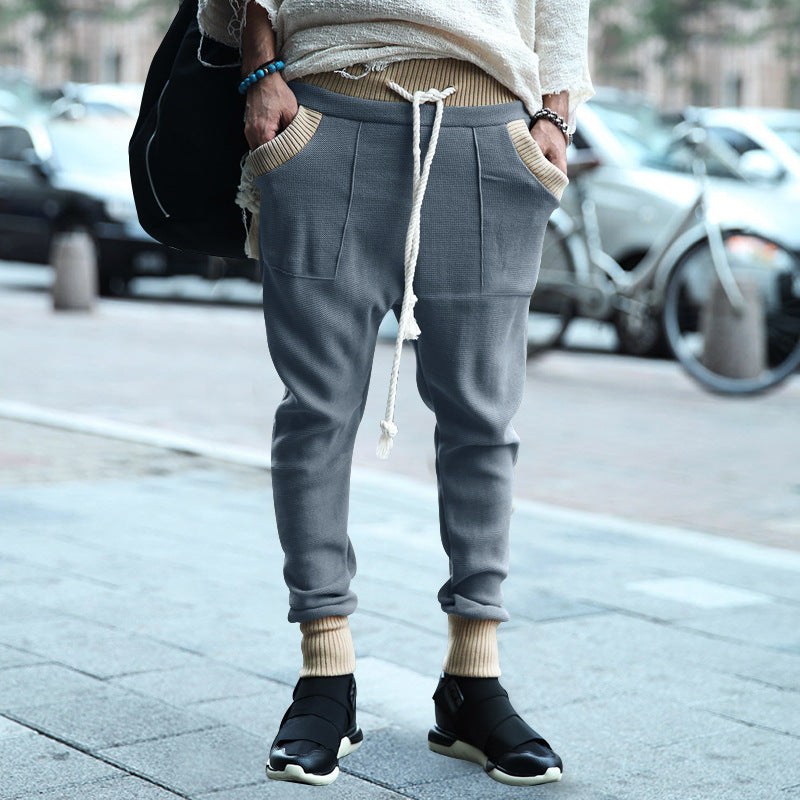 Men's structured knit joggers with dropped crotch, wide ribbed waistband and decorative drawstring Mune Fashion