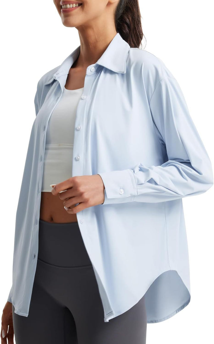 Women Oversize Blouse from Stretch Microfiber with Shirt Collar Mune Fashion