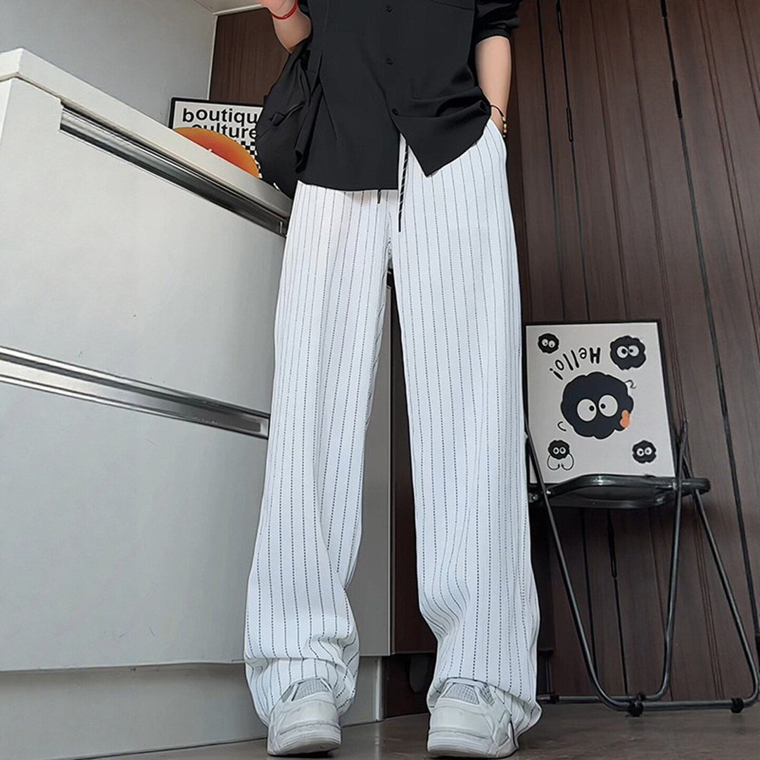 Women's Comfortable Knit Pants with Vertical Stripes Mune Fashion