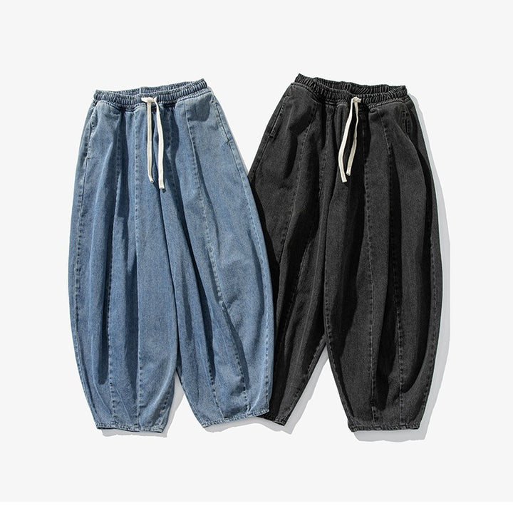 Men's Extra Wide Baggy Jeans in Balloon Cut with Drawstring Waistband and Elastic Hem Mune Fashion