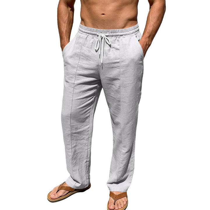 Men's breathable linen blend pants with drawstring, crease and straight leg Mune Fashion