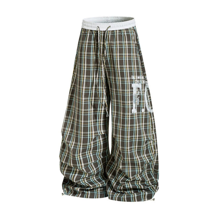 Women's Checked Culotte Palazzo Pants with Elastic Comfort Waistband and Adjustable Balloon Hem