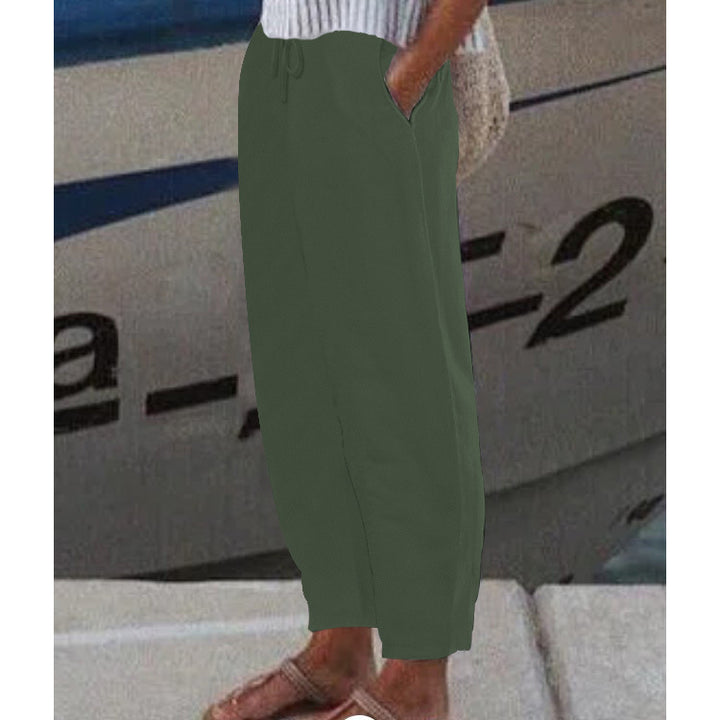 Women's Ankle Harem Pants with drawstring, side pockets, and elastic ankle cuff Mune Fashion