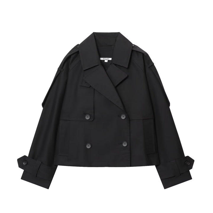 Women short cut trench with boxy silhouette, shoulder patches and wide cuffs Mune Fashion