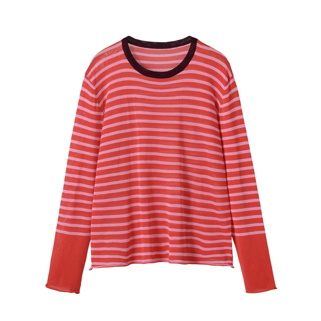 Women’s fine knit long sleeve with maritime stripes and contrasting sleeves Mune Fashion