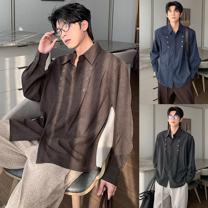 Men's Fashion Long Sleeve Shirt with Button Placket Mune Fashion