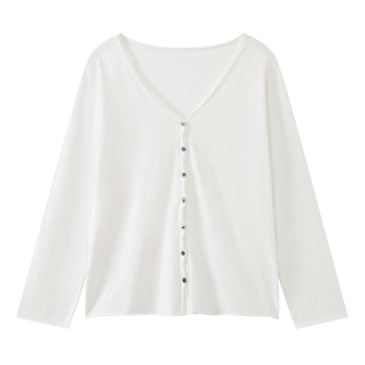 Ladies Fine Button Cardigan with Raw V-Neck Dress