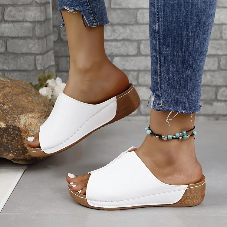 Damen Offene Komfort‑Mules mit gepolstertem Fußbett und Korkoptik‑Plateau Mune Fashion