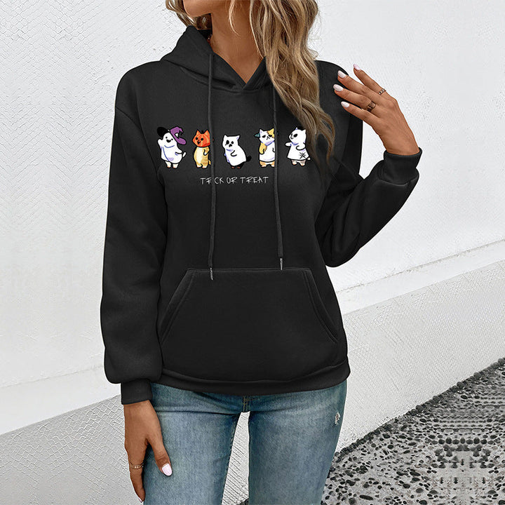 Women's hoodie with cartoon cat motif, kangaroo pocket and soft lining Mune Fashion