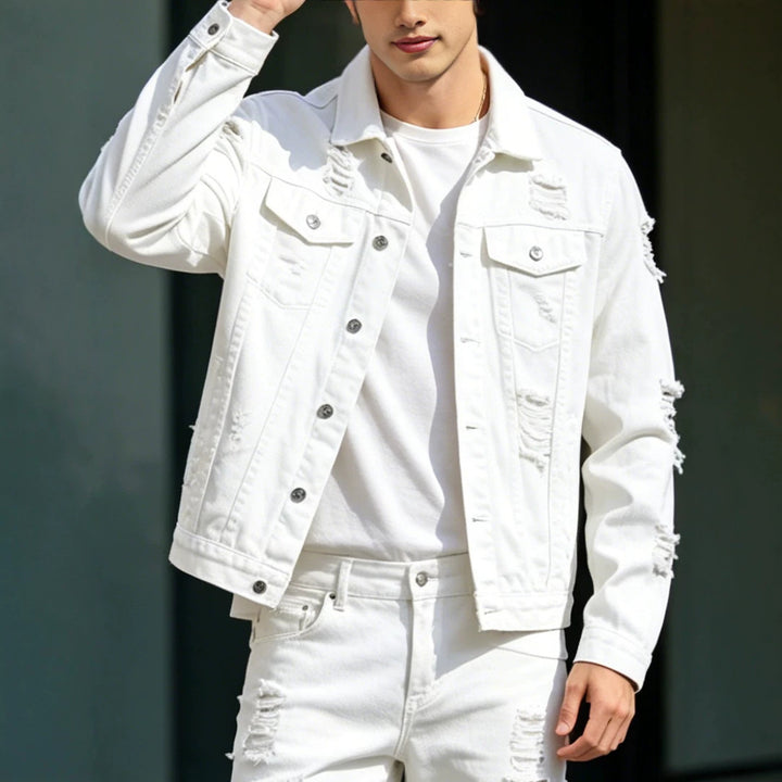 Men's Fashionable Denim Jacket with Distressed Details Mune Fashion