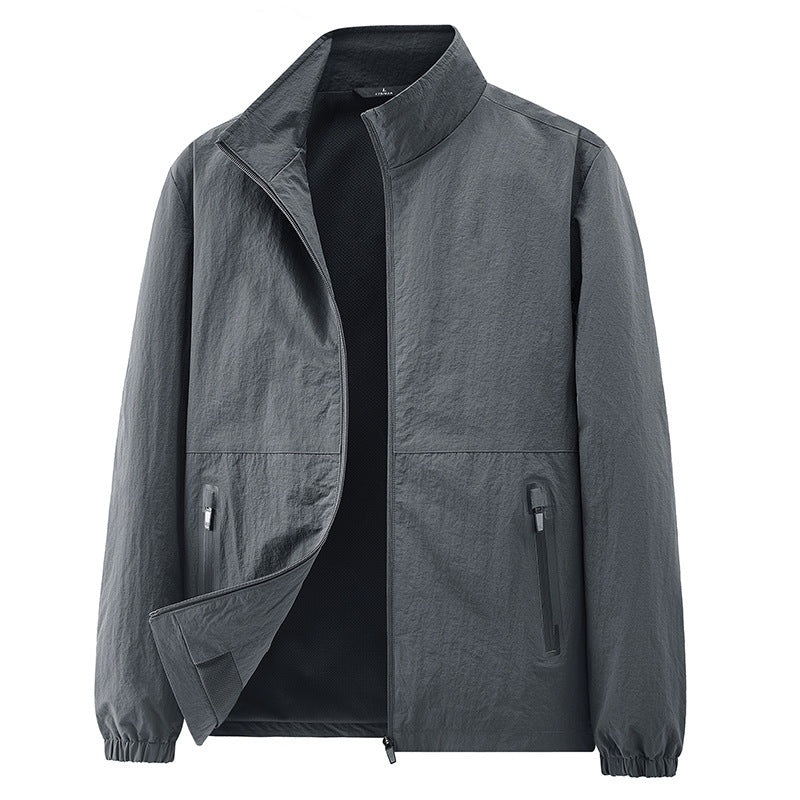 Men's minimalist functional jacket with stand-up collar, breathable mesh lining, and water-repellent zippers Mune Fashion