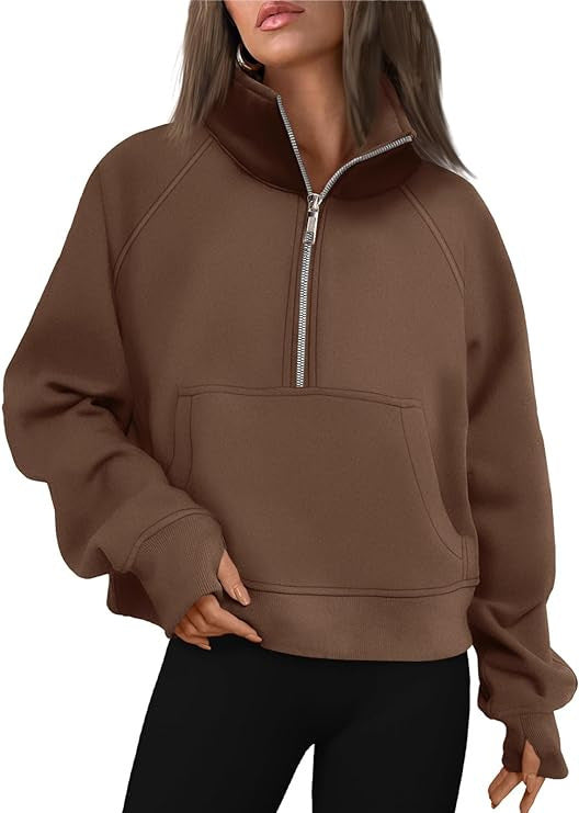 Women's cropped half-zip sweatshirt with high stand-up collar, kangaroo pocket, and drop shoulder Mune Fashion