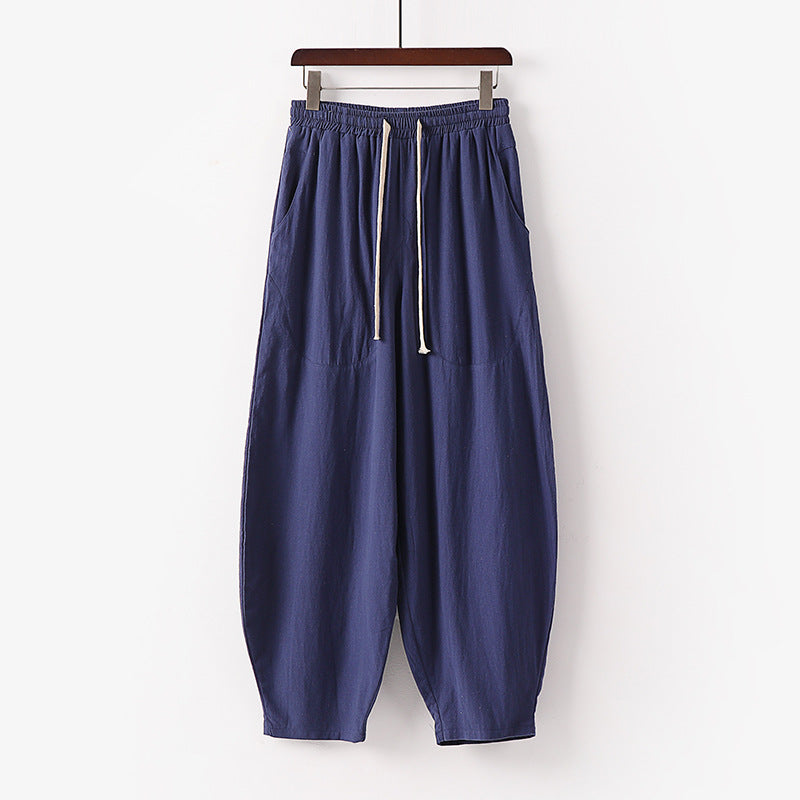 Women's Soft Linen Harem Pants with Elastic Waistband and Drawstring Mune Fashion