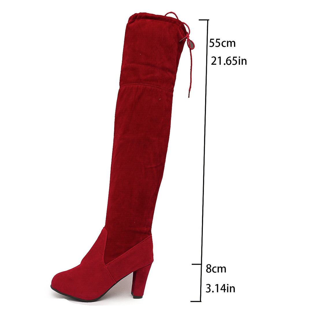 Women Overknee Slouch Boots with 8cm Block Heel and Adjustable Cord Closure Mune Fashion