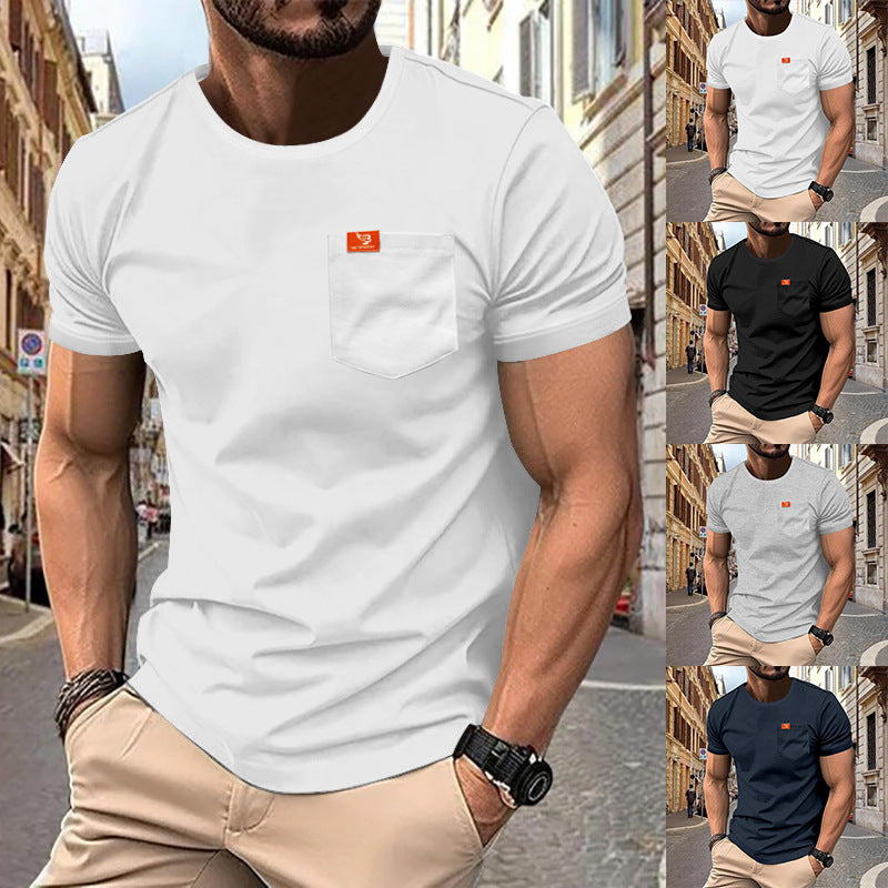 Men's single jersey short-sleeve shirt with patch chest pocket, reinforced seams, and round neckline Mune Fashion
