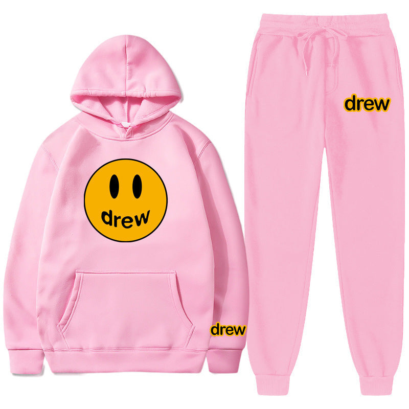 Unisex two-piece lounge set made of French terry with smiley print hoodie and tapered jogger pants Mune Fashion